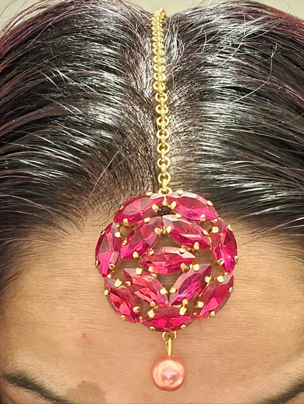 Women’s Red Crystal Maang Tikka Hair Accessory
